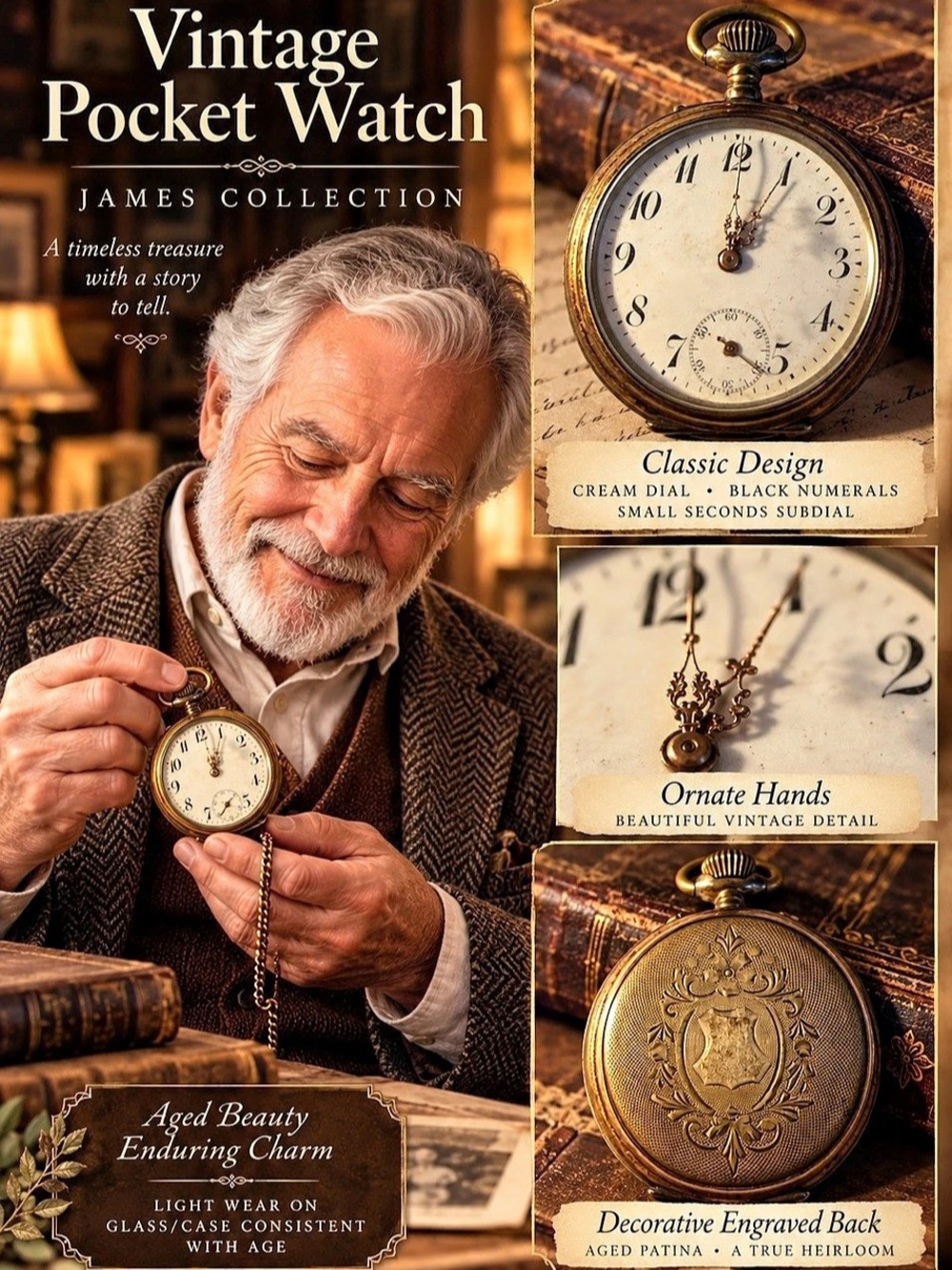 Vintage Pocket Watch Gold & Brown | The James Collection